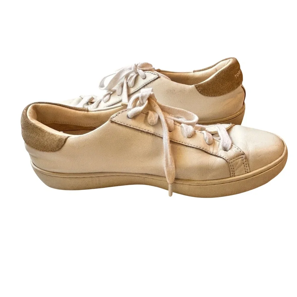 Tory Burch Howell Court Sneakers‎ Size 8 White Leather Double T Logo